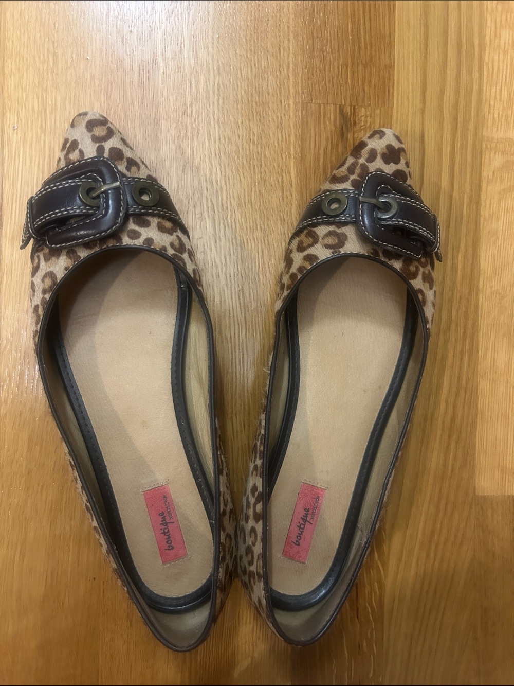 Nordstrom Boutique Leopard Print calf leather Ballet Flats with Buckle